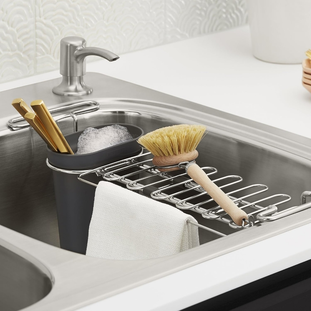 KOHLER K-5473-CHR Multi-Purpose Over-The-Sink Drying Rack Caddy with drying rack